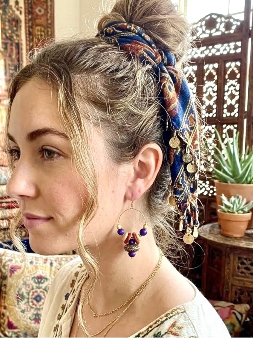 Beaded Gypsy boho vibe hoop earrings w southwestern hippy feel